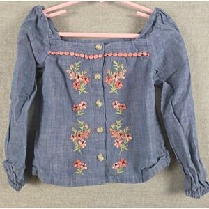 Gymboree 4T Embroidered Flower Denim Chambray Shirt Milk Maid Festival Fairy Y2K